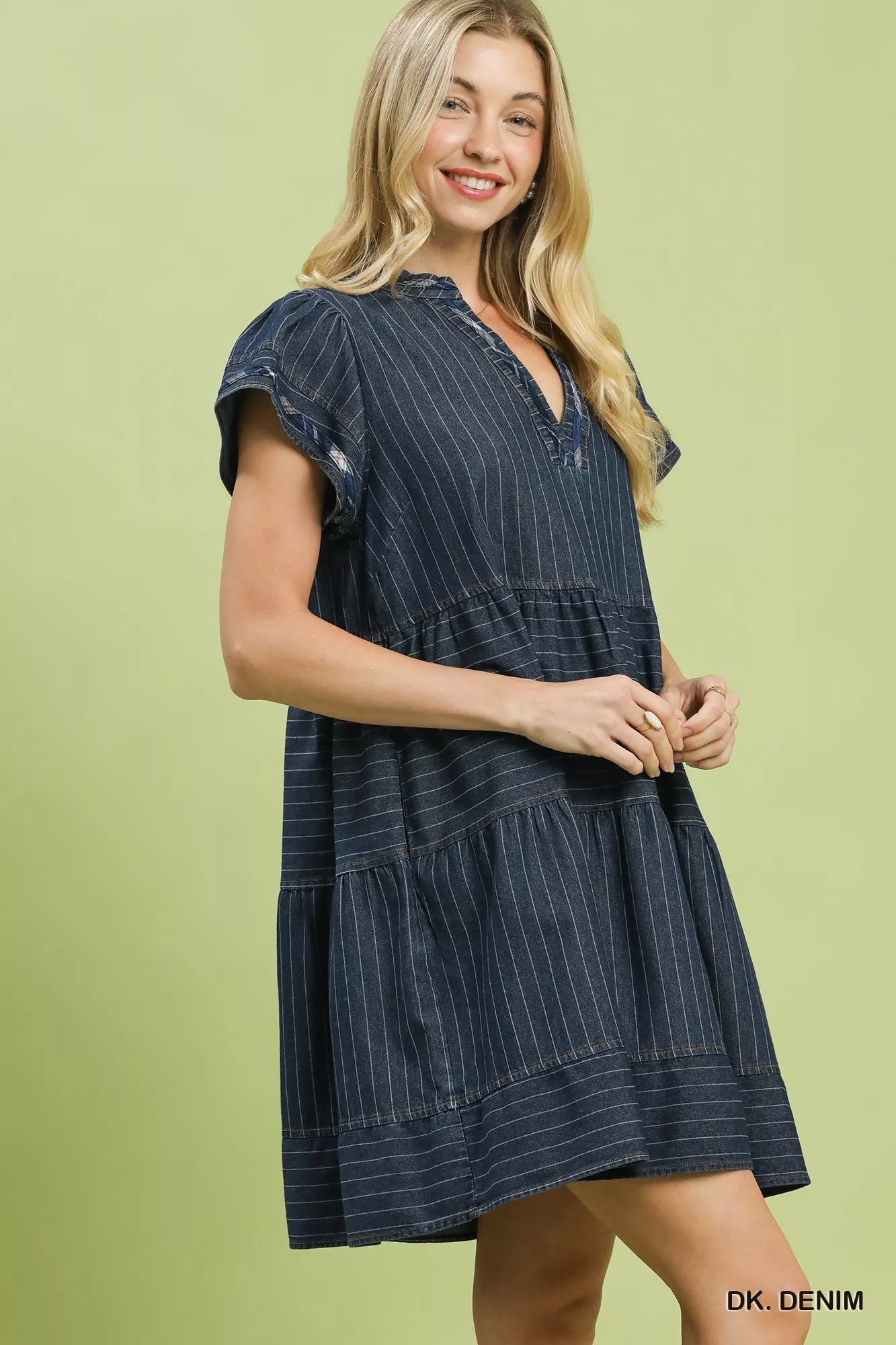 Umgee Chambray Tiered Babydoll Dress Secondary image