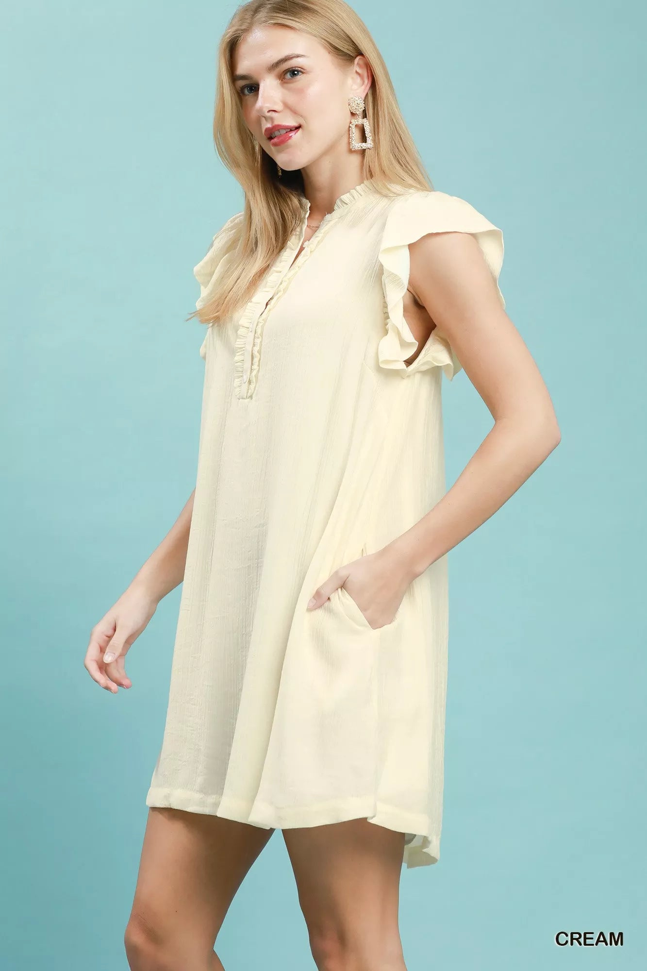 Umgee Ruffle Sleeve Henley Shift Dress Secondary image