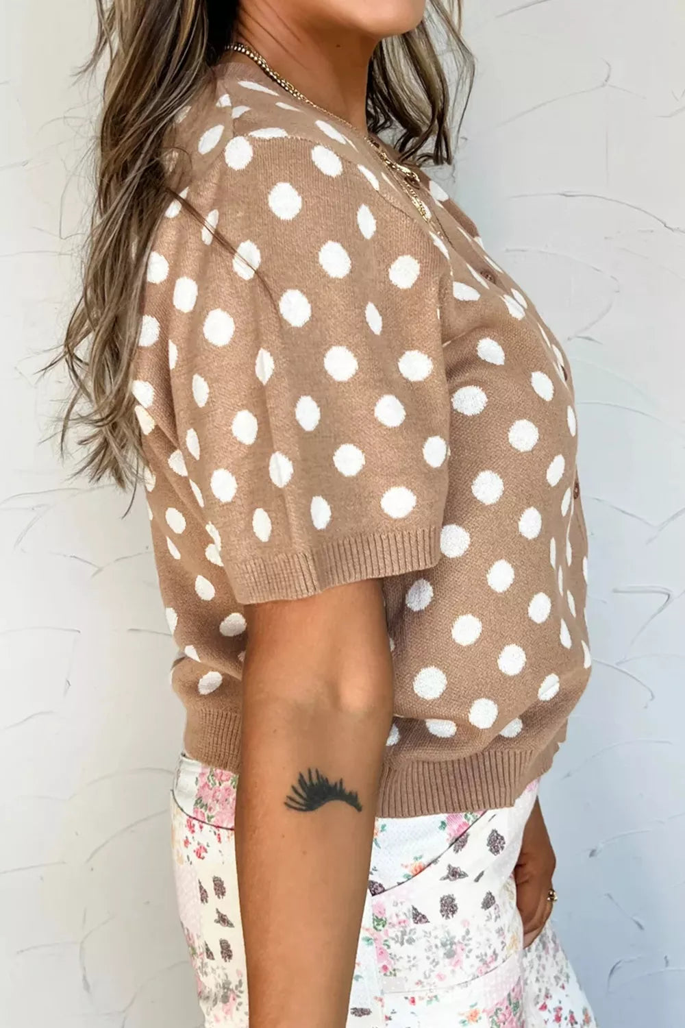 Polka Dot Short Sleeve Button Down Sweater Cardigan Secondary image