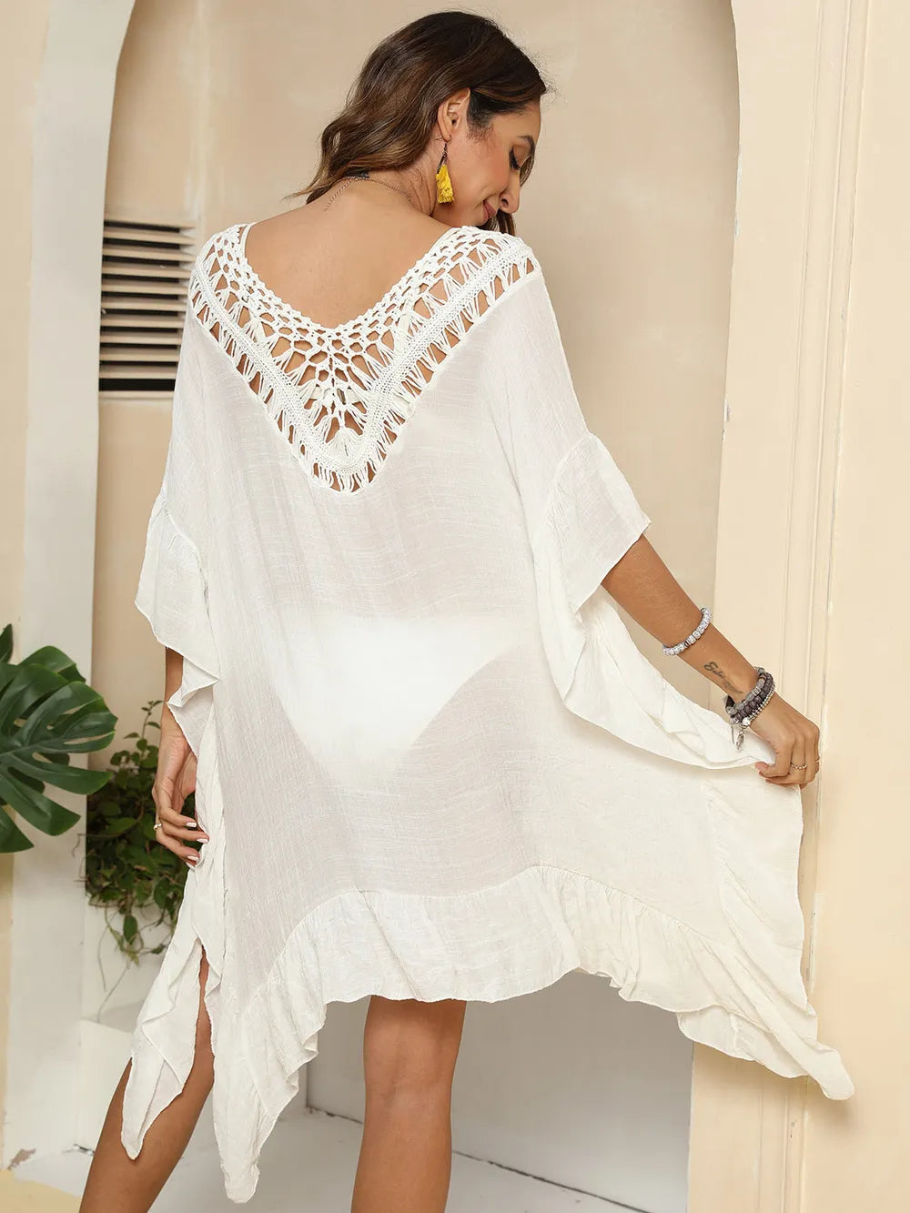 Cutout Ruffled Half Sleeve Cover-Up Secondary image