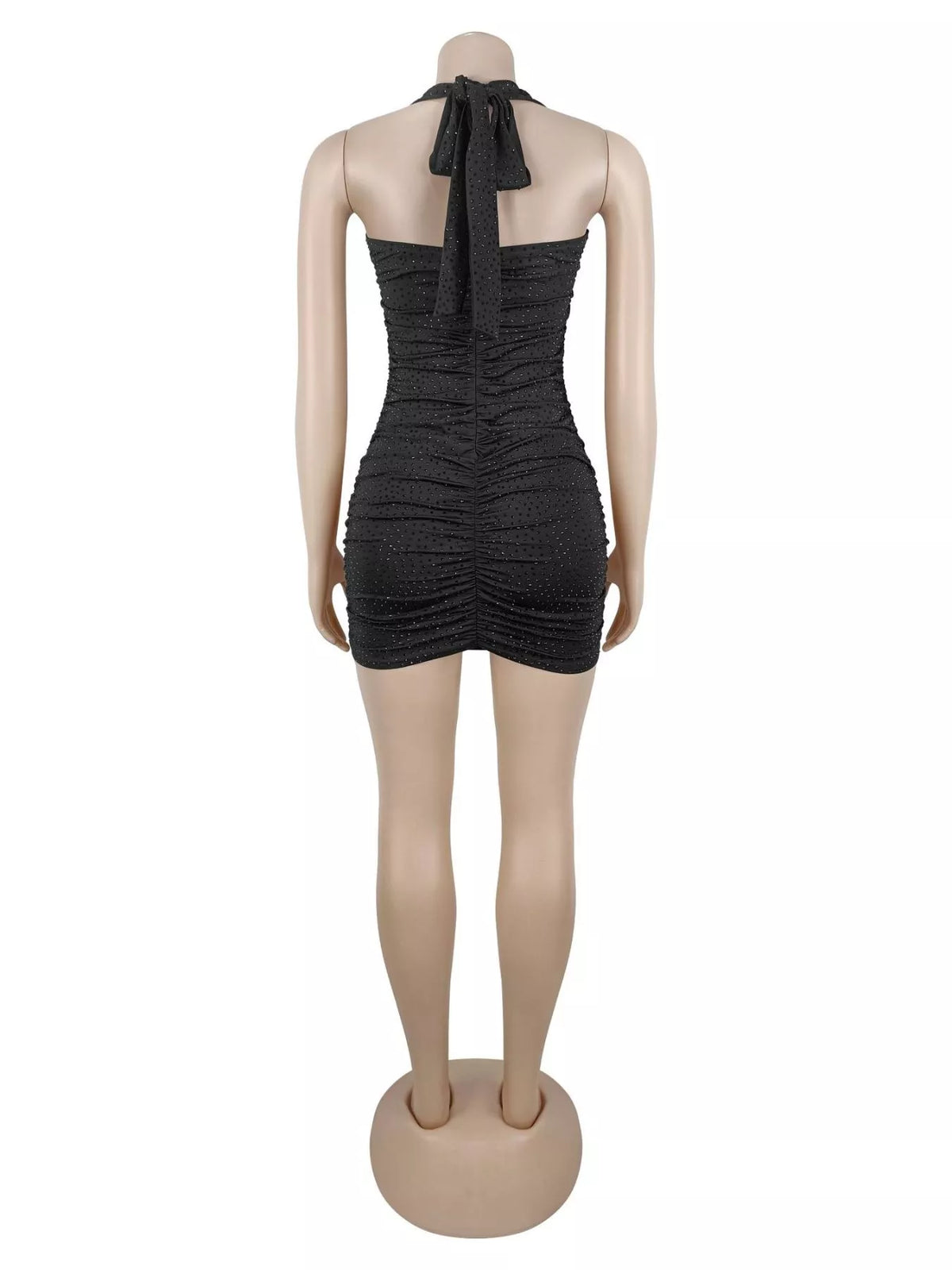 Rhinestone Ruched Halter Neck Bodycon Mini Dress - photo 7