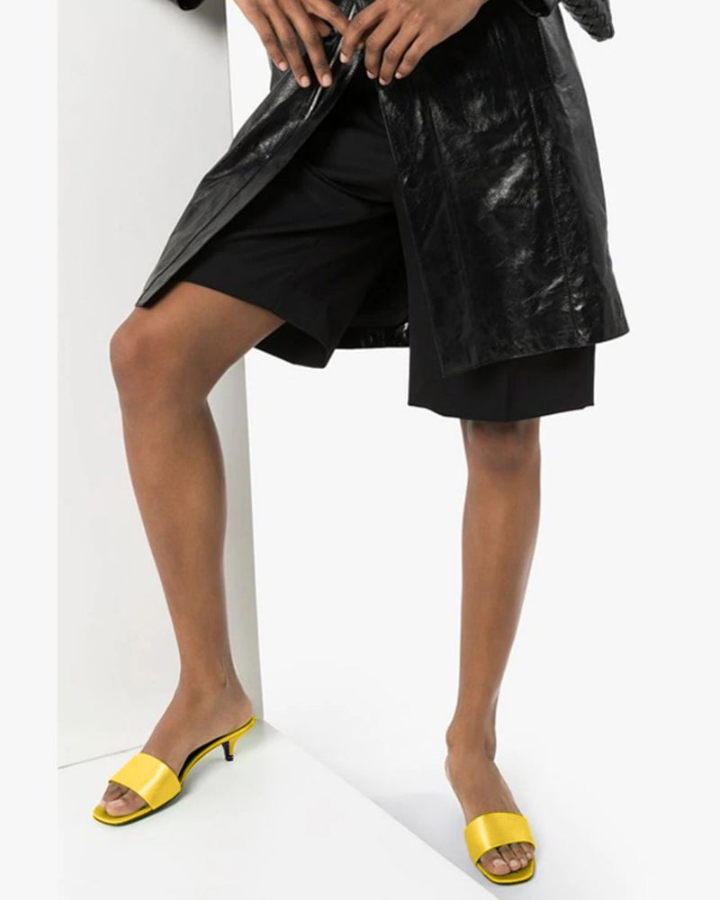 Satin Kitten Heel Open Toe Slip-On Sandals