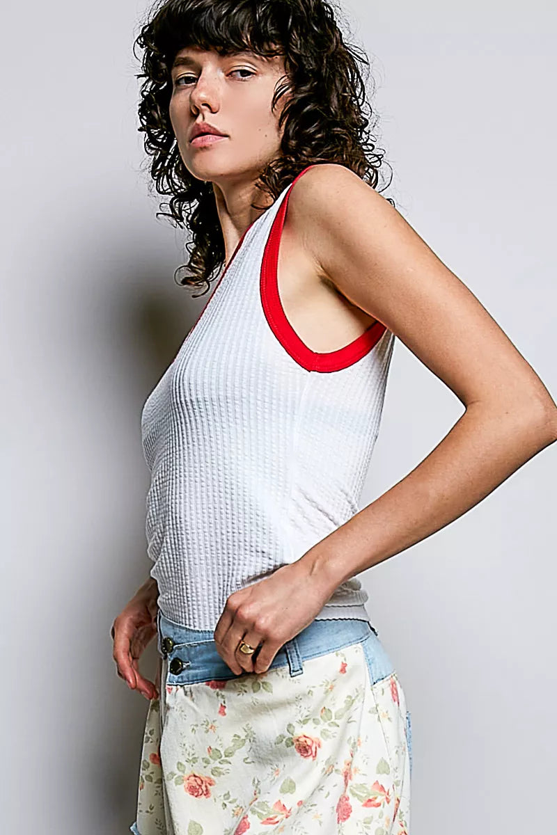 POL V-Neck Contrast Ribbed Sleeveless Tank Secondary image