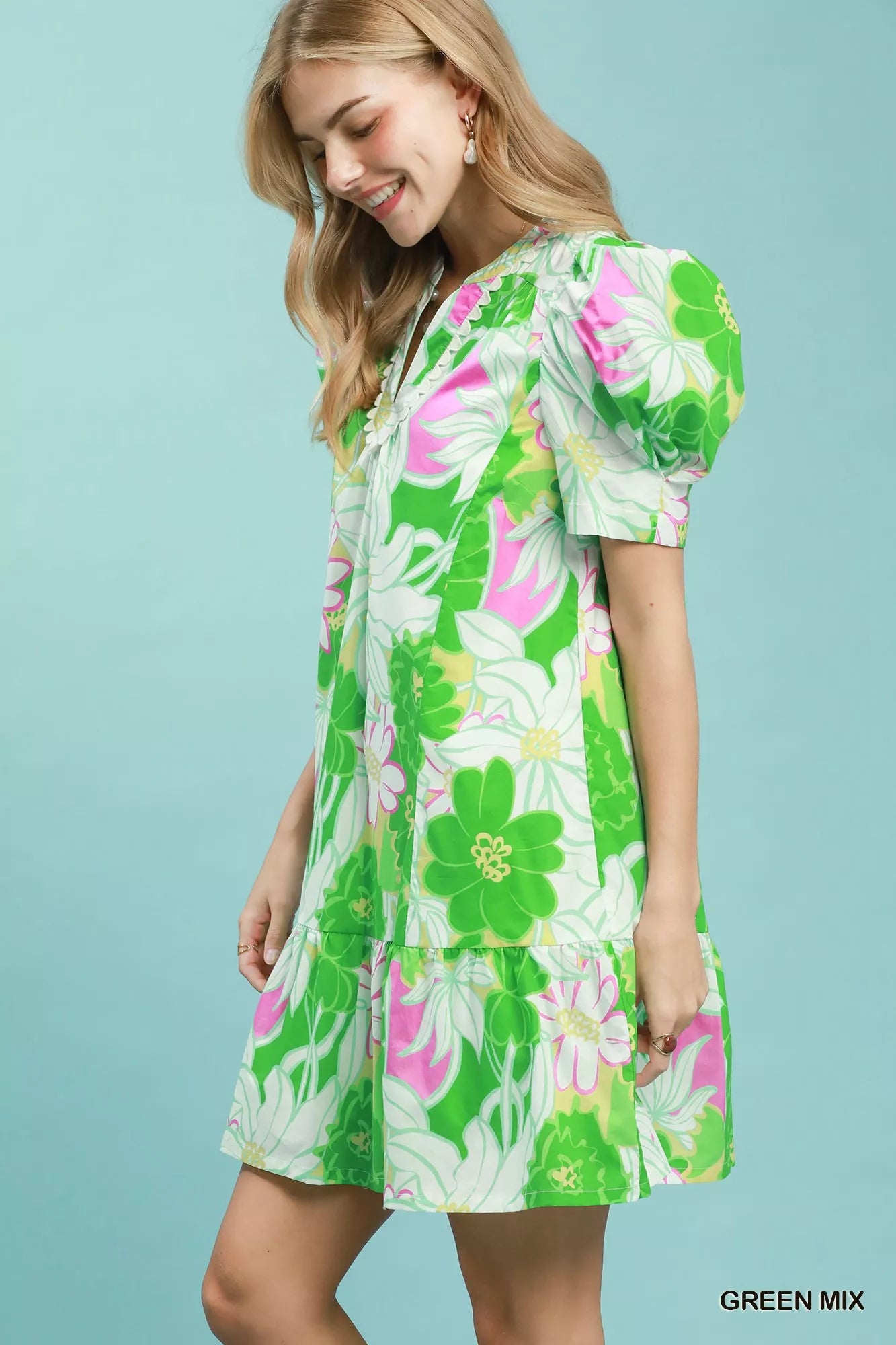 Umgee Floral Puff Sleeve Tiered Mini Dress Secondary image