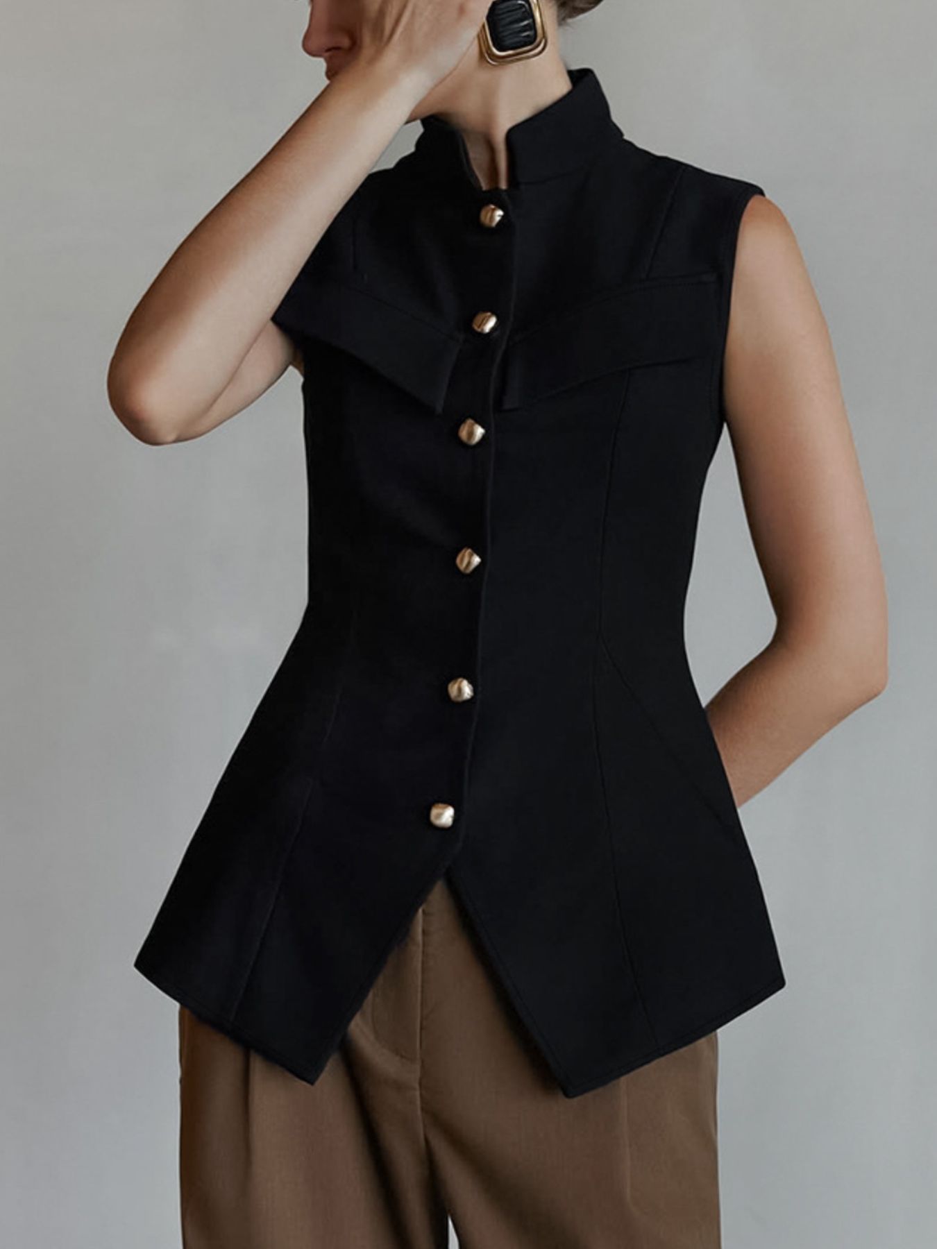 Stand Collar Button-Down Vest Coat Secondary image