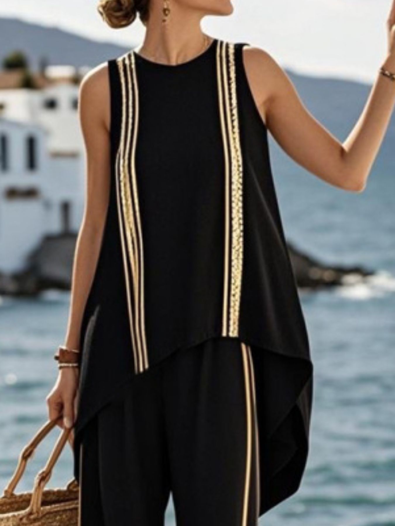 Full Size Striped Sleeveless Top and Pants Plus Size Secondary image