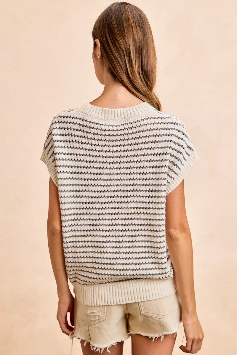 BiBi Pointelle Stripes Sleeveless Drop Shoulder Lightweight Sweater Top Secondary image