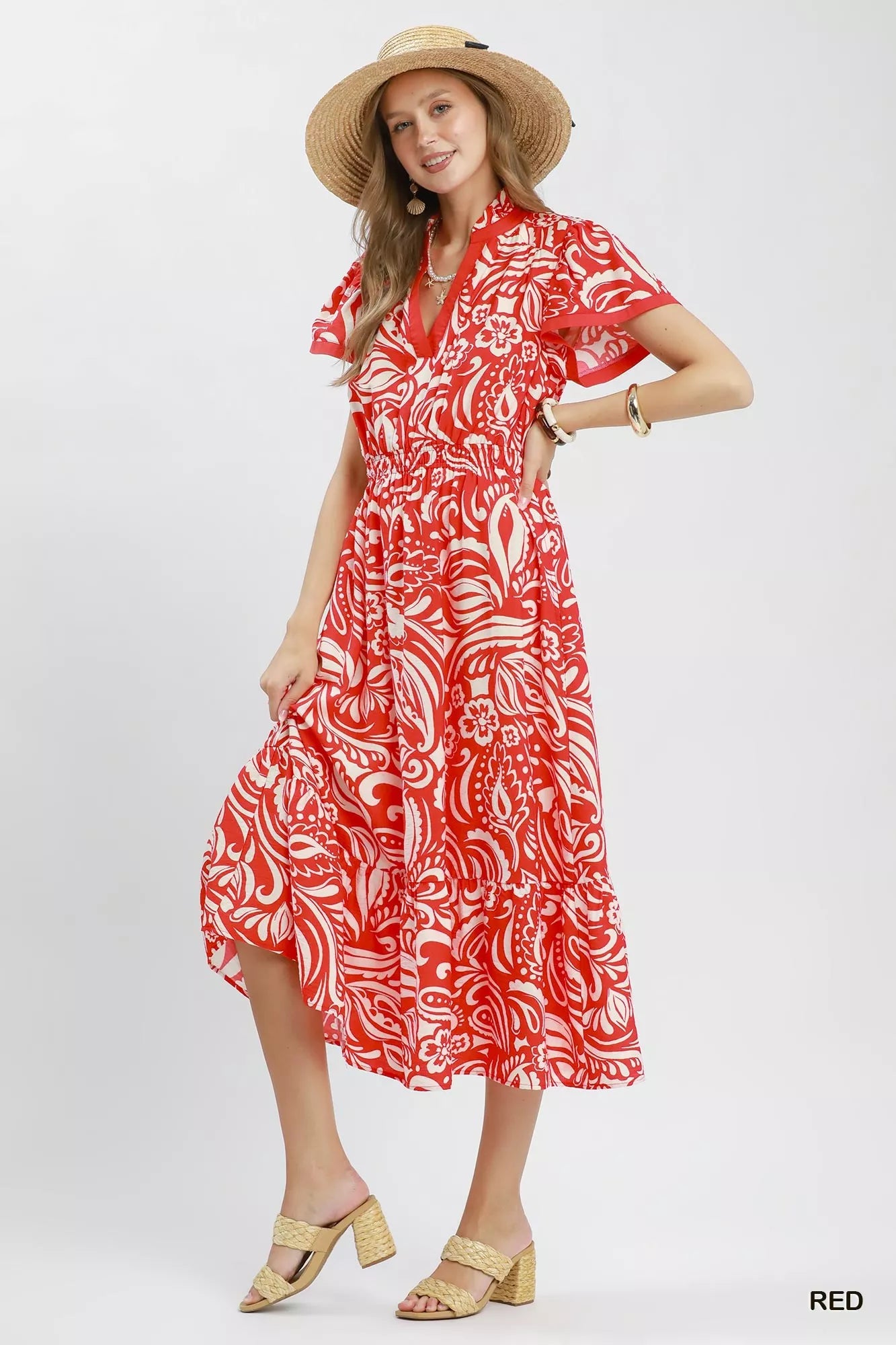Umgee Paisley Print Midi Dress with Side Pockets Secondary image