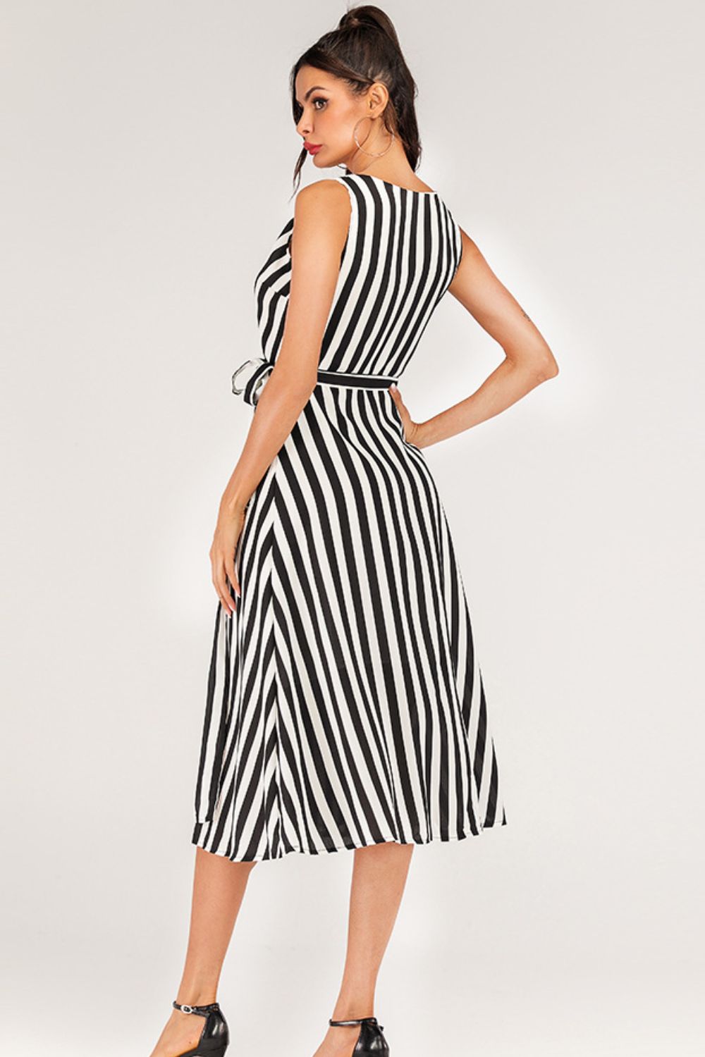 Striped Surplice Tied Sleeveless Dress Secondary image