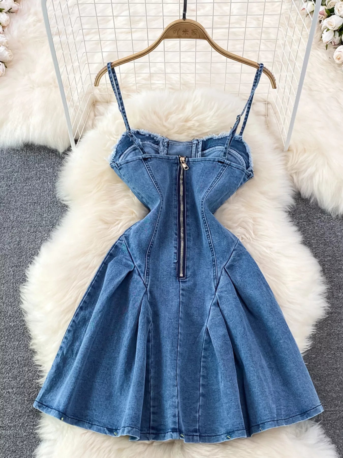 Lace-Up Denim A-Line Mini Dress Secondary image