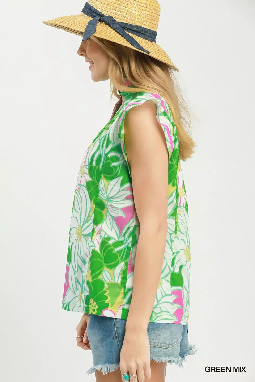 Umgee Bold Floral Flutter Sleeve Top Secondary image