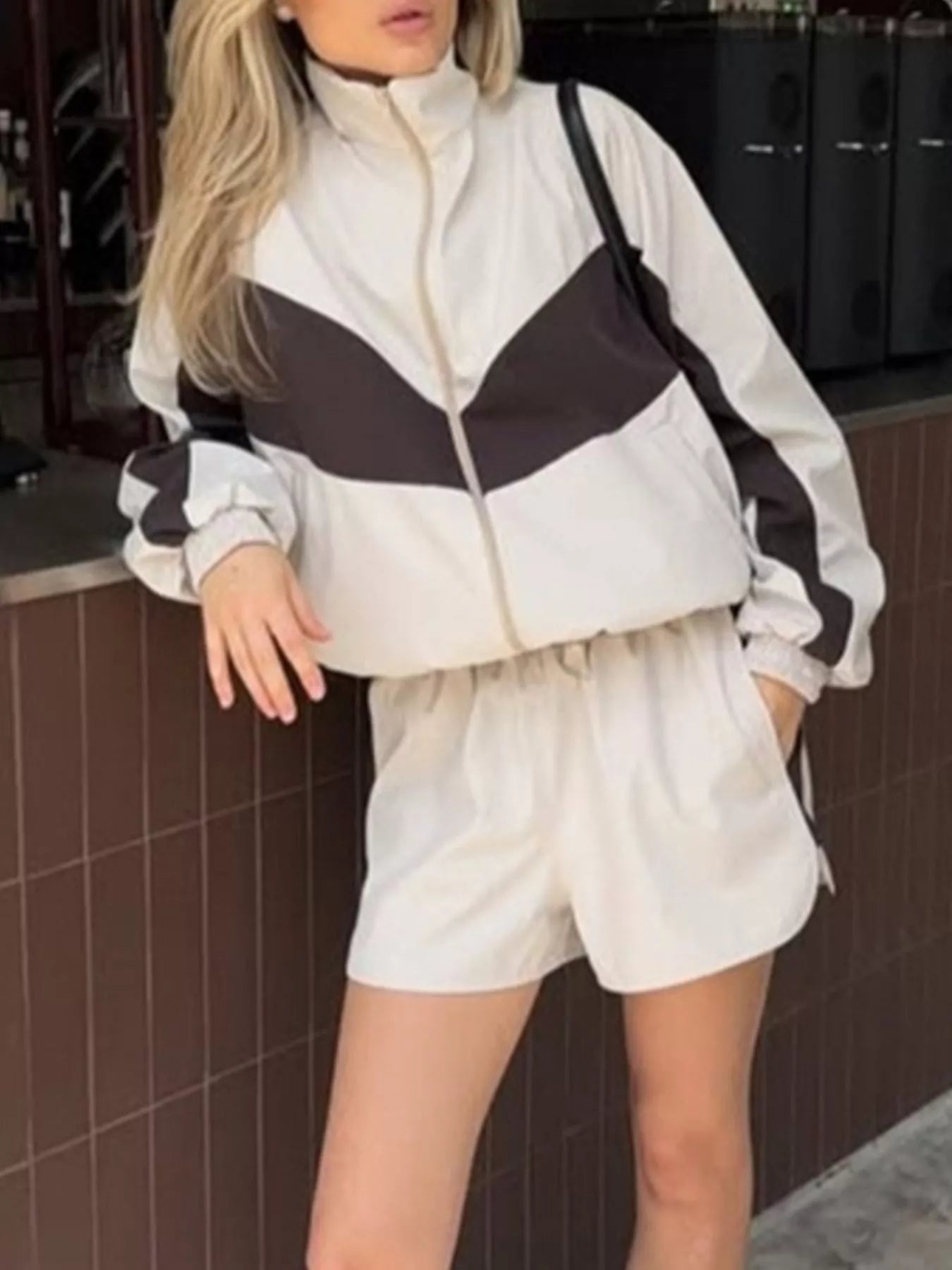 Color-Block Zip-Up Jacket and Shorts Set Secondary image