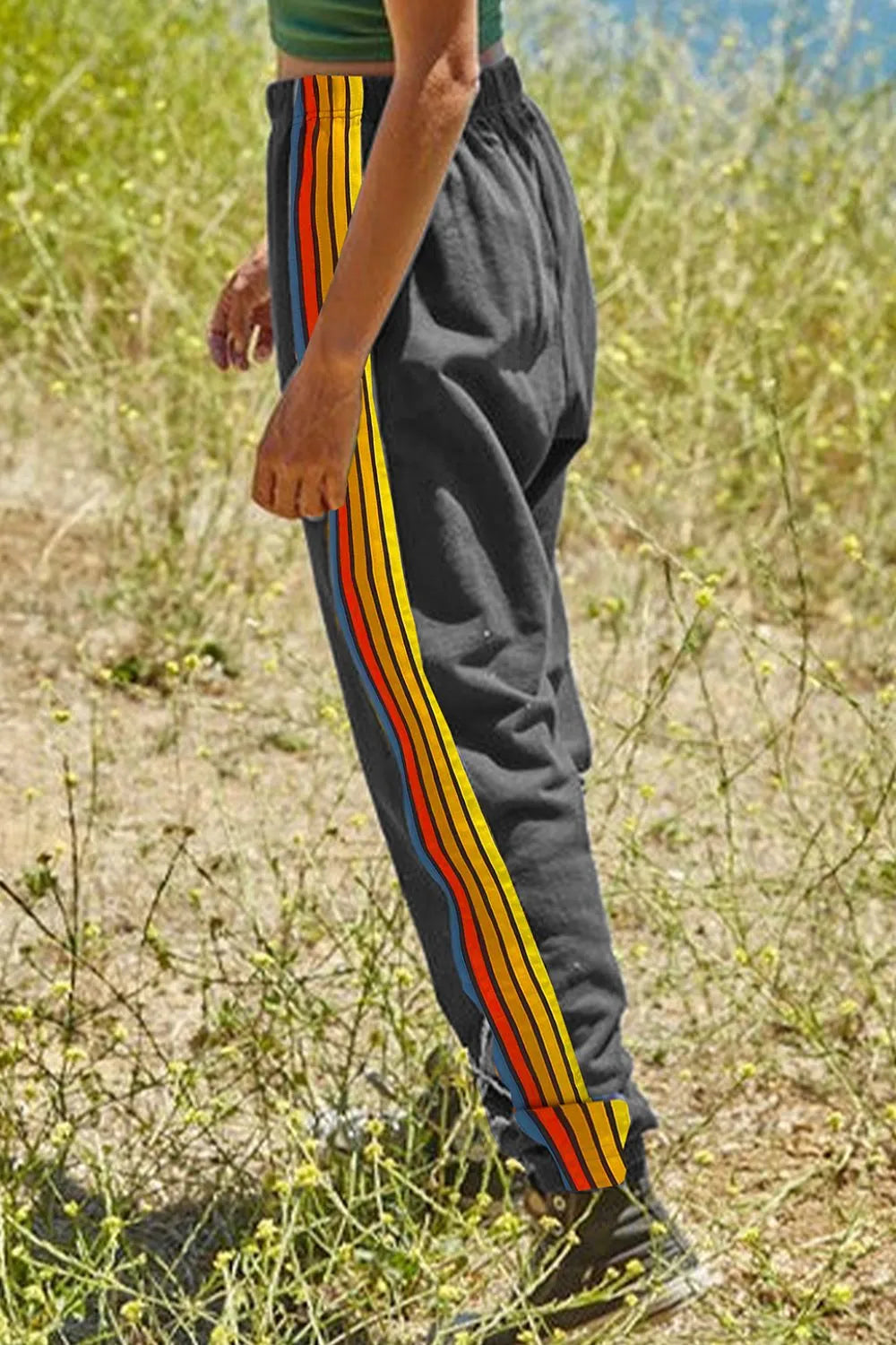 Contrast Striped Elastic Waist Active Pants Secondary image