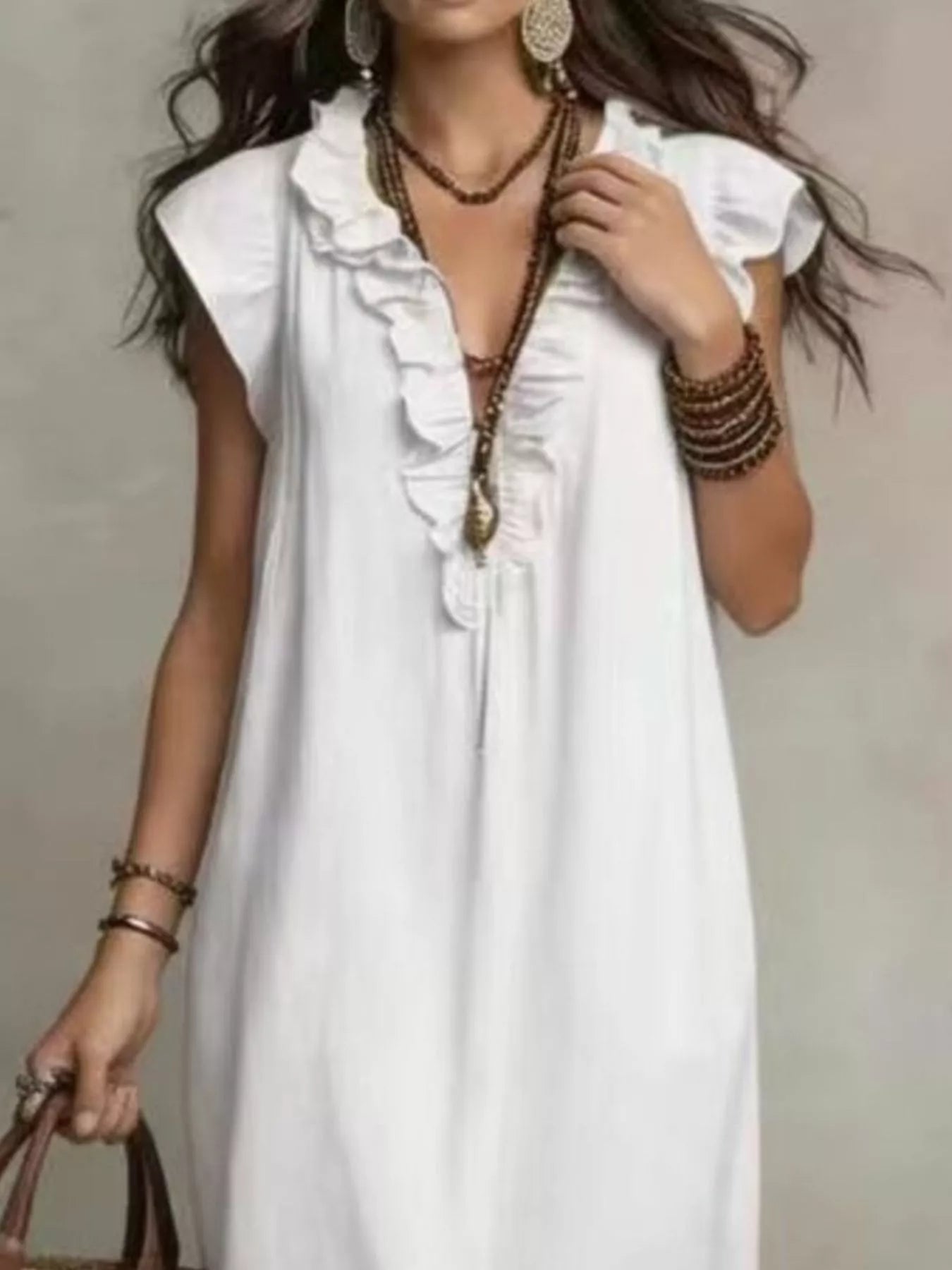 Full Size Bohemian Ruffle Neck Maxi Dress Plus Size Secondary image