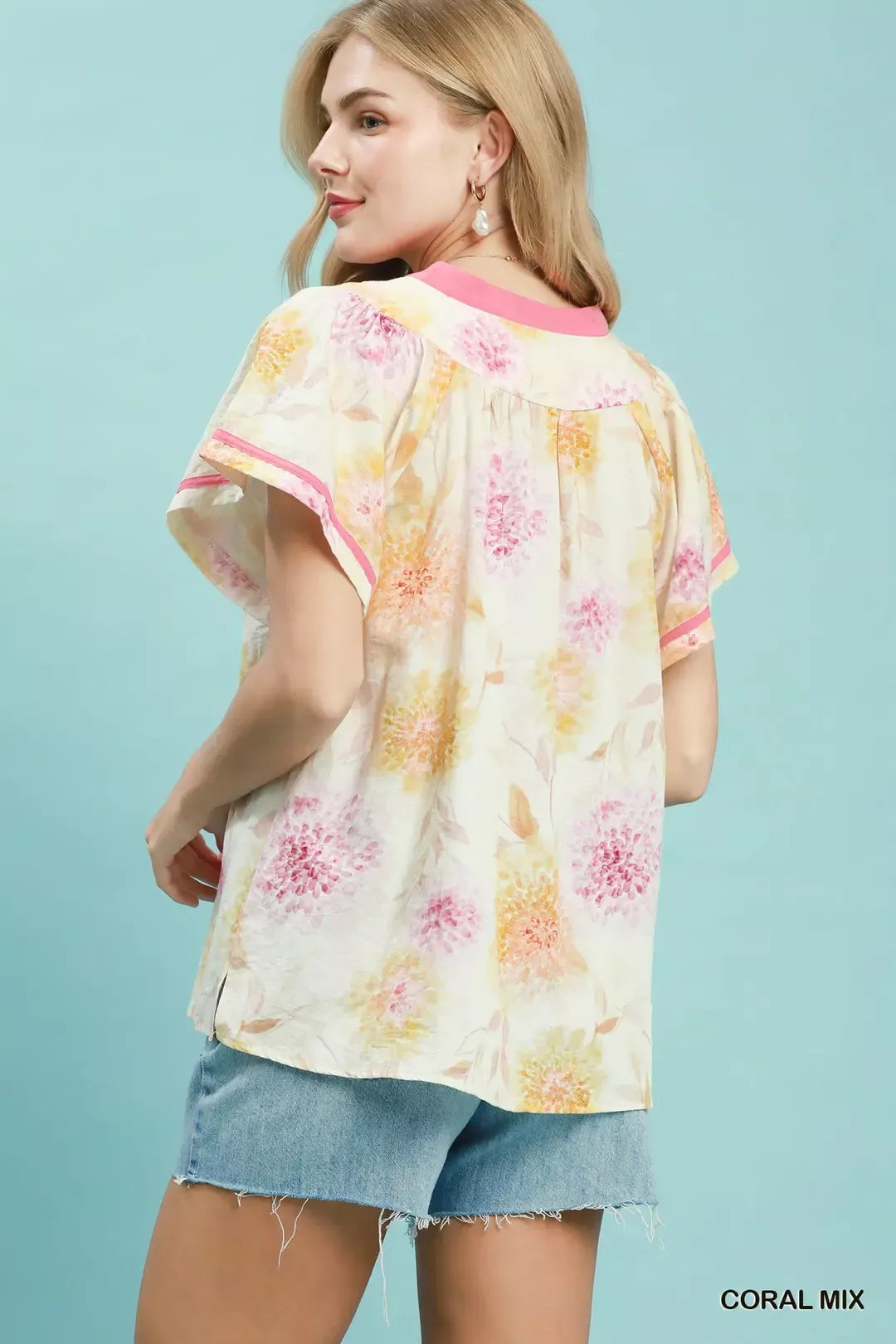 Umgee Floral Flutter Sleeve Blouse Secondary image