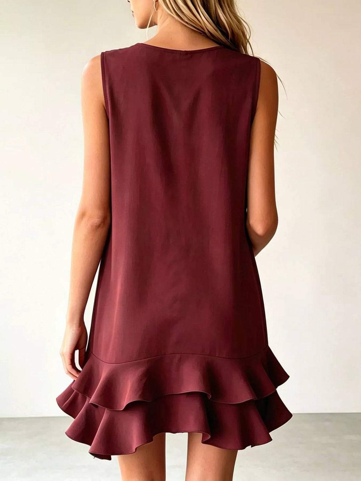 Full Size Sleeveless V-Neck Tiered Ruffle Mini Dress Plus Size - photo 6
