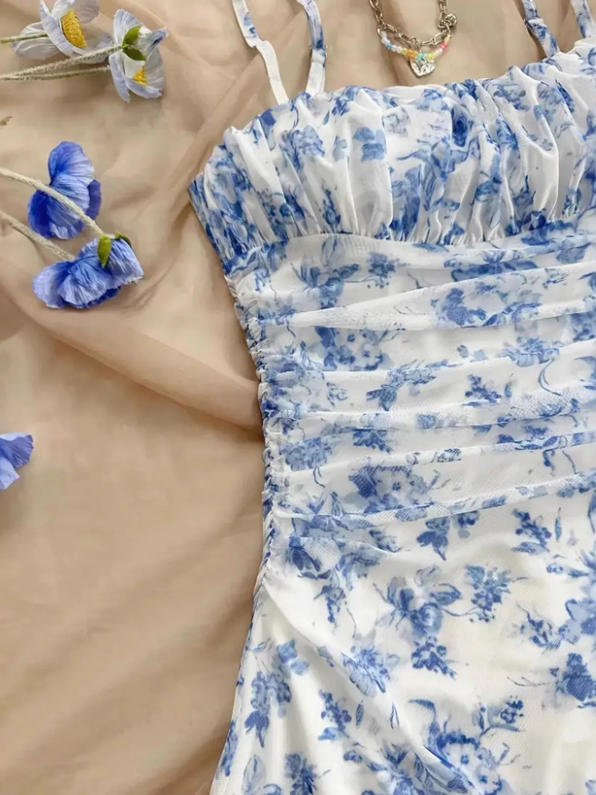 Floral Ruched Spaghetti Strap Mini Dress - photo 6