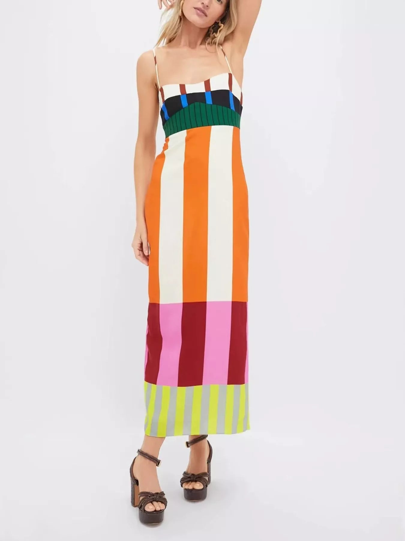 Color-Block Striped Spaghetti Strap Midi Dress Secondary image