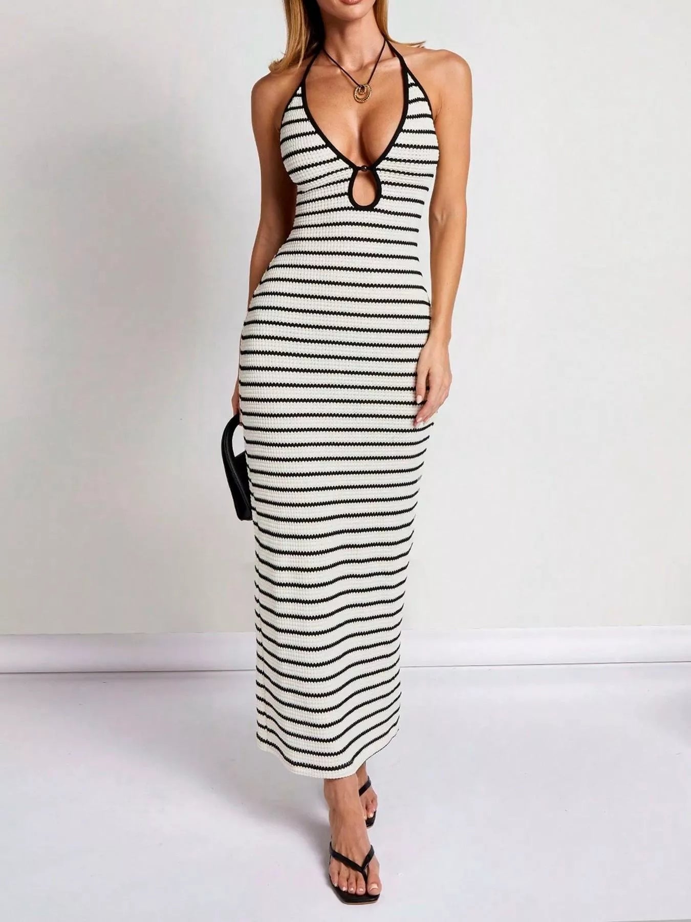 Striped Halter Neck Maxi Dress Secondary image