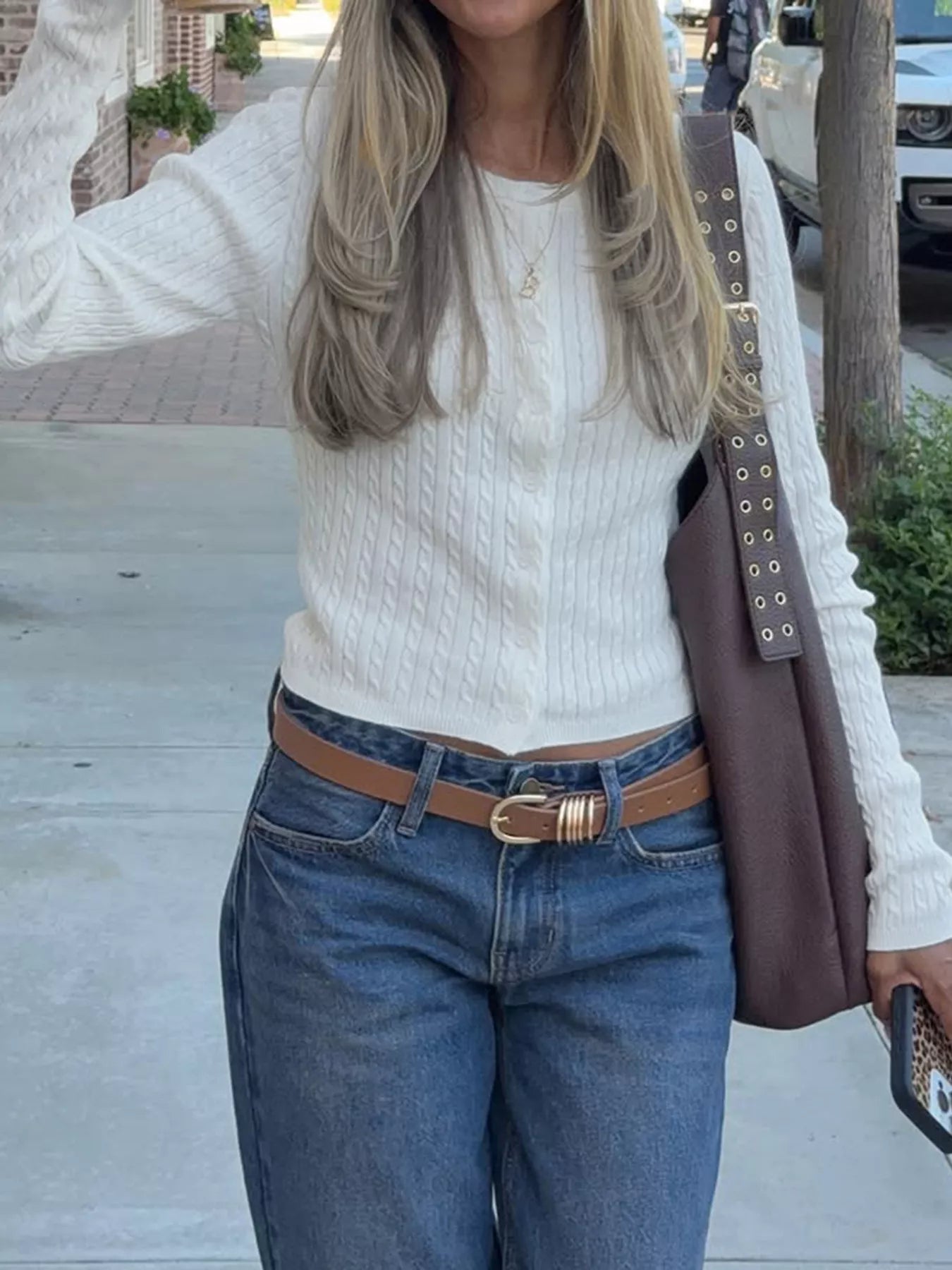 Cable-Knit Button-Down Cardigan Secondary image