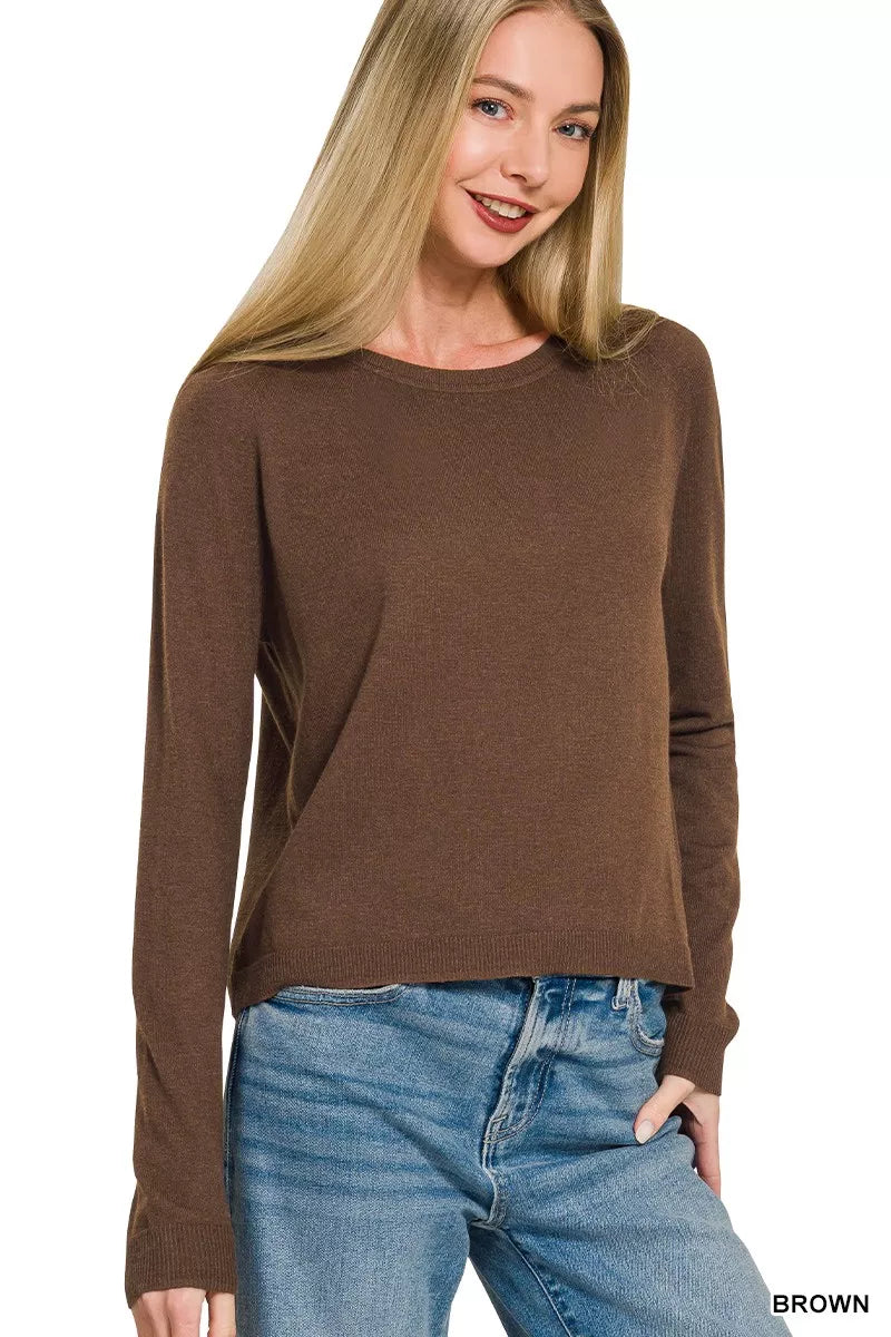 Zenana Lightweight Wool Blend Round Neck Sweater Secondary image