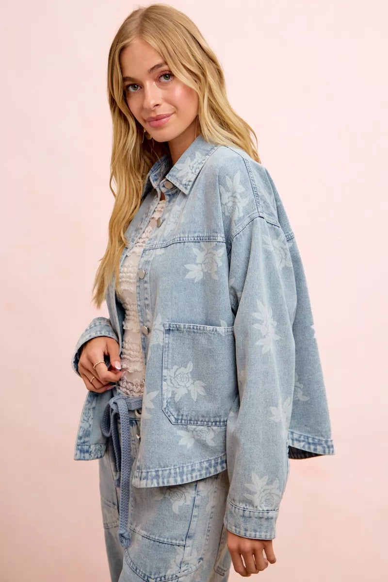 BiBi Printed Washed Denim Jacket With Pocket Secondary image
