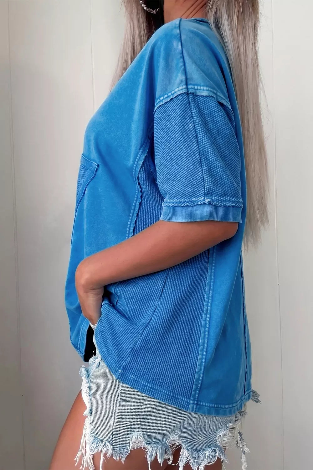 Mineral Wash Star Mesh Patchwork Oversize Tee Secondary image
