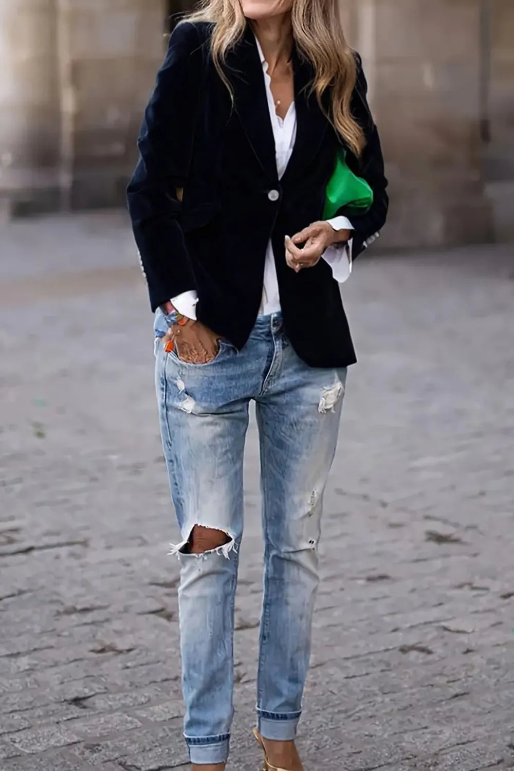 One Button Lapel Collar Long Sleeve Blazer Secondary image