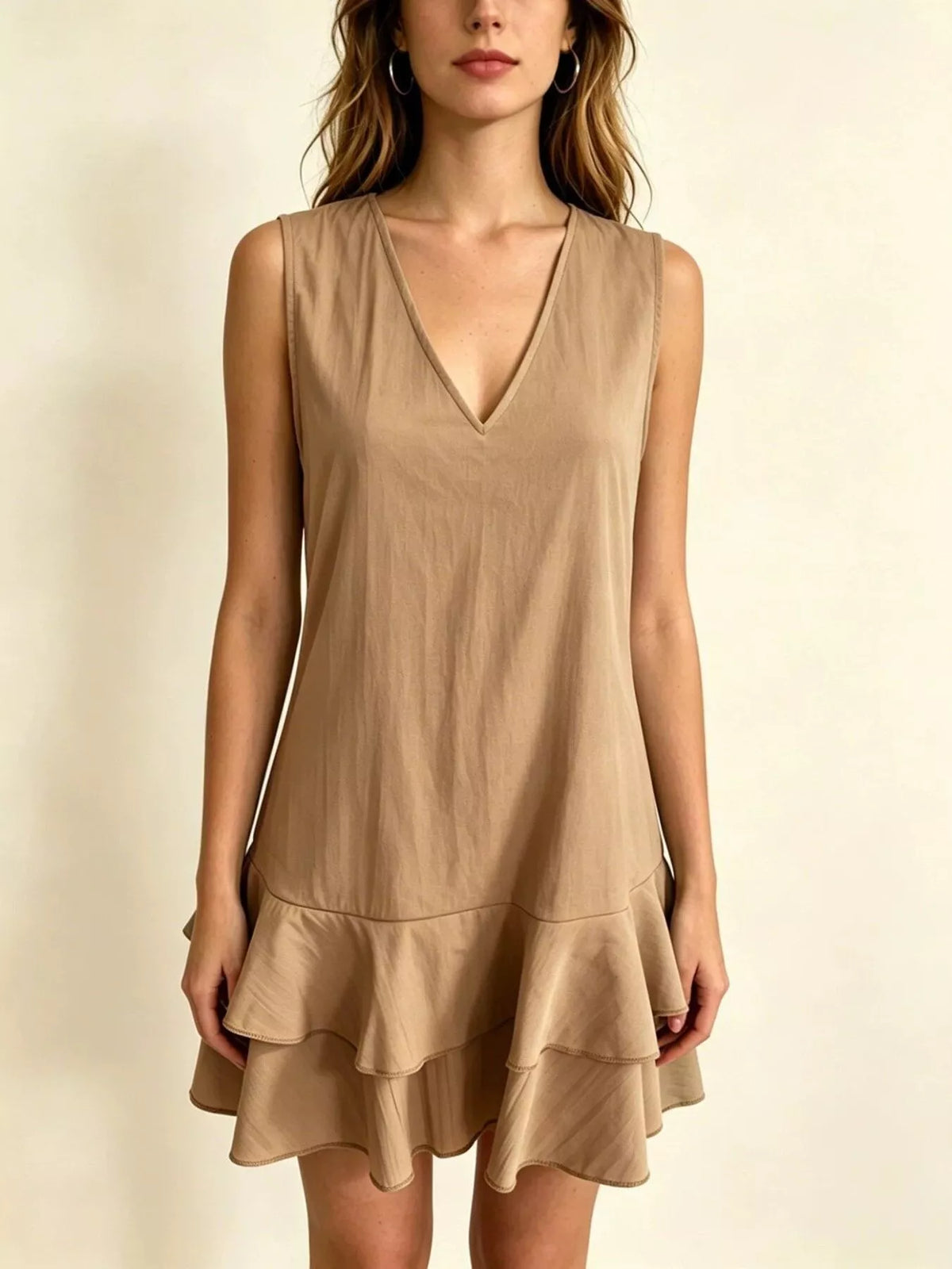 Full Size Sleeveless V-Neck Tiered Ruffle Mini Dress Plus Size - photo 7