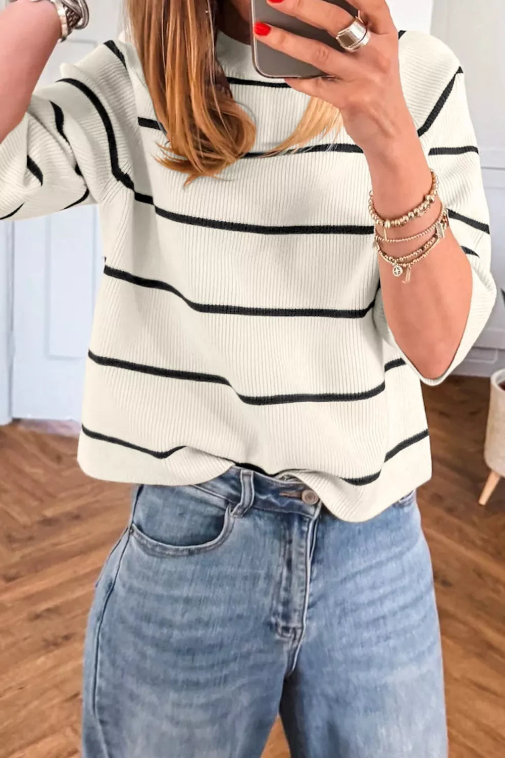 Striped Ribbed Knit Sweater Secondary image