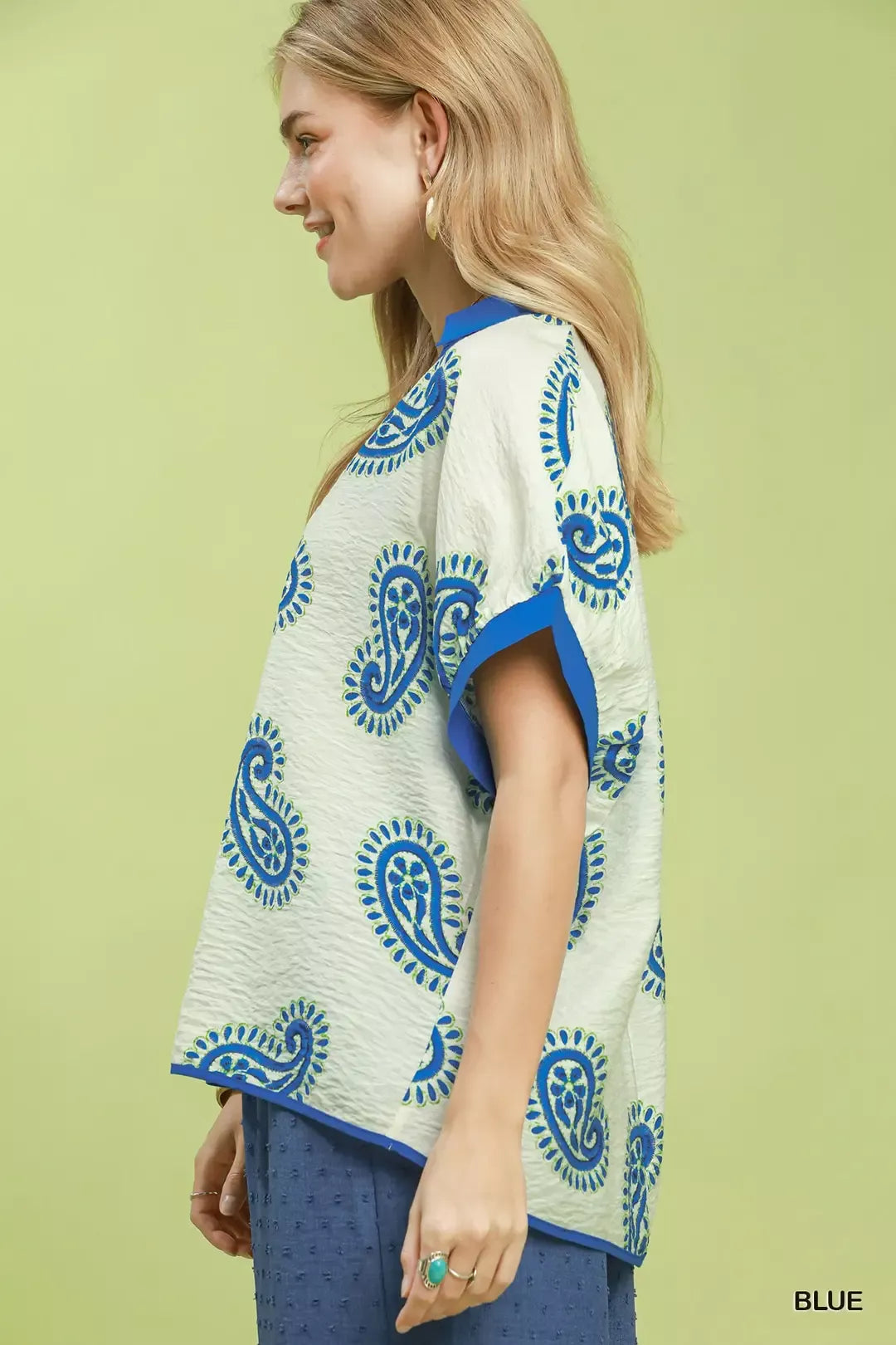 Umgee Paisley Print Contrast Trim Top Secondary image