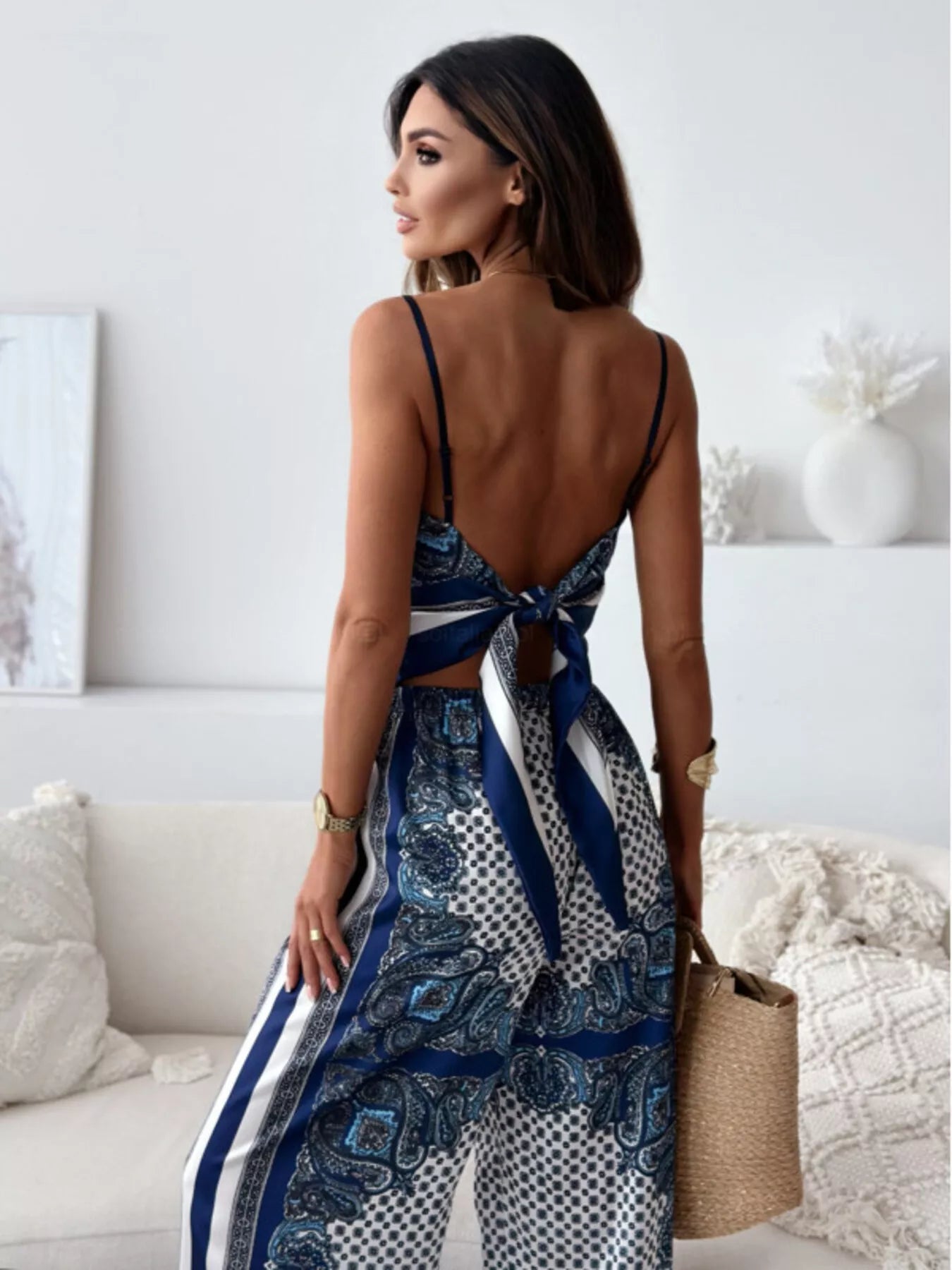 Printed Cami and Wide Leg Pants Set Secondary image