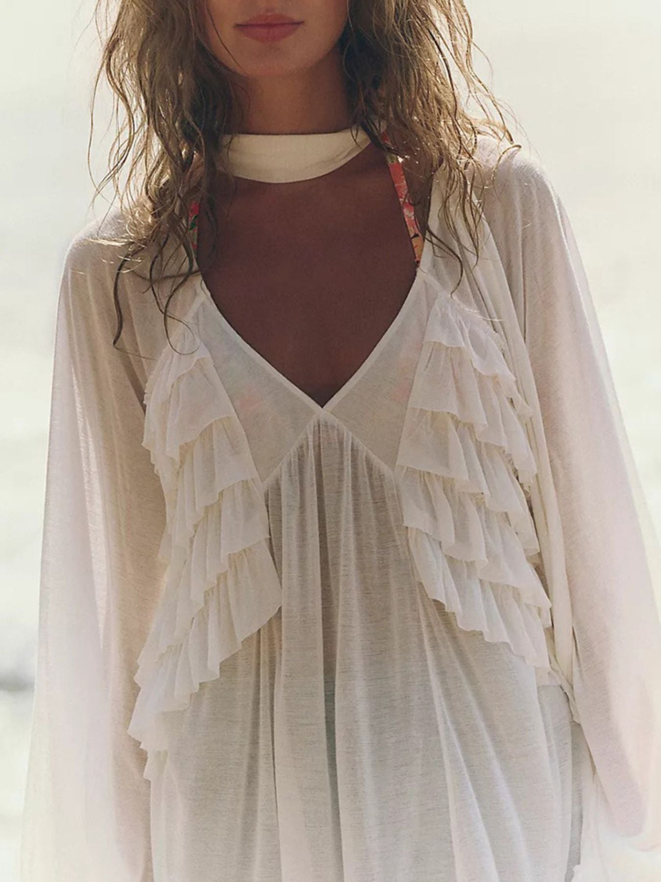 Sheer Ruffle Trim Beach Cover-Up Secondary image