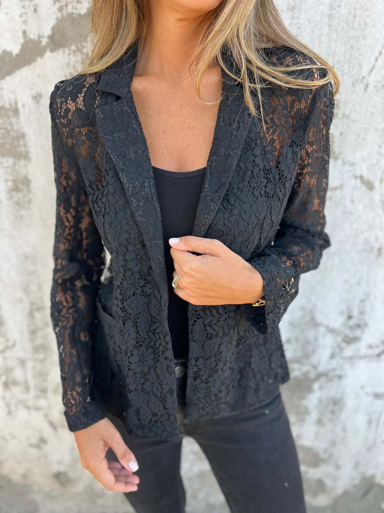 Full Size Lace Open-Front Blazer Plus Size Secondary image