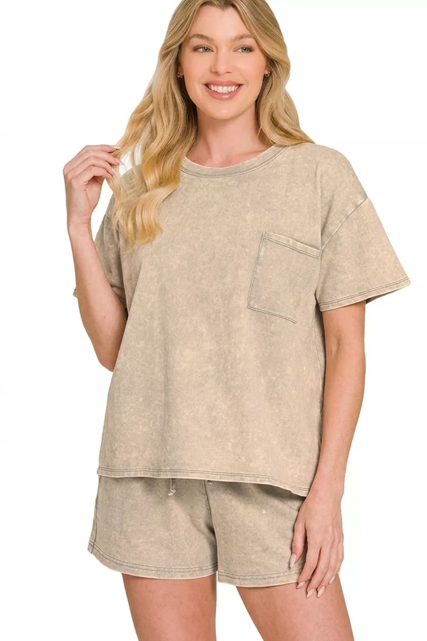 Zenana French Terry Acid Washed Relaxed Top & Short Set Secondary image