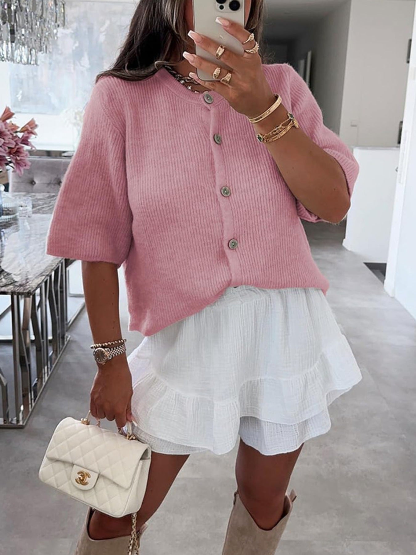 Short Sleeve Button-Down Cardigan Secondary image