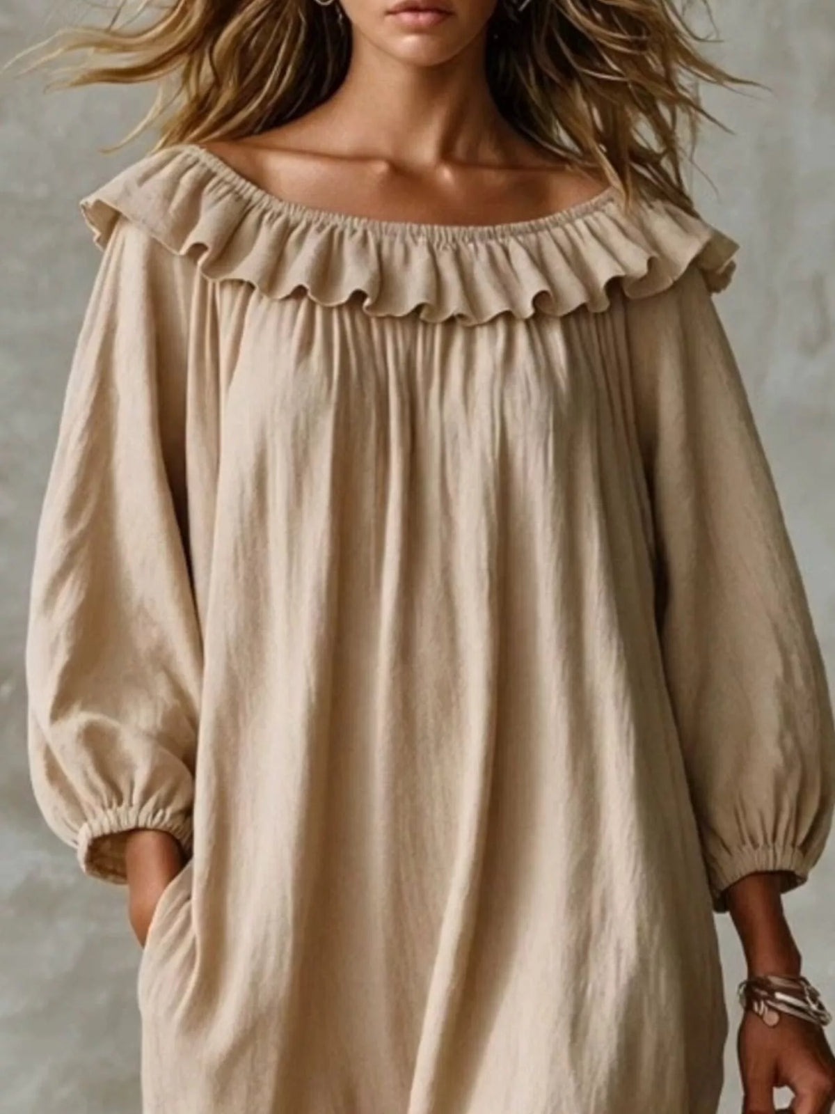 Ruffled Boat Neck Ruched Midi Dress - photo 5