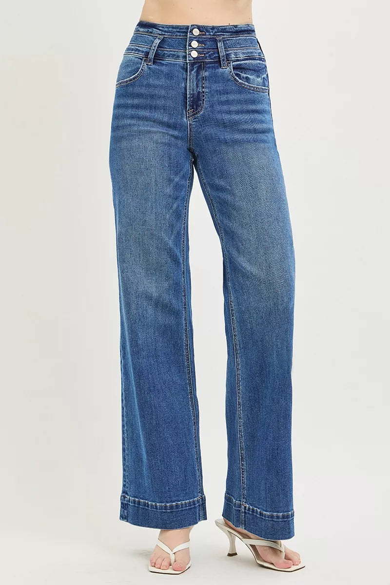 RISEN High Rise Wide Leg Wide Band Detail Jeans Secondary image