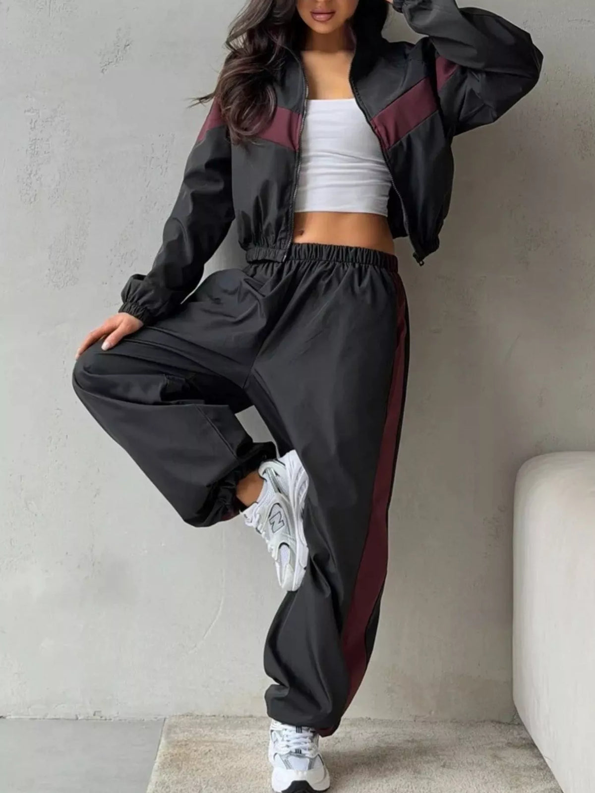 Color Block Zip Up Outerwear and Pants Set - photo 23