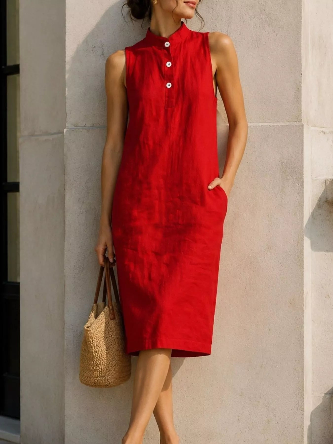Button Detail Sleeveless Midi Dress Secondary image