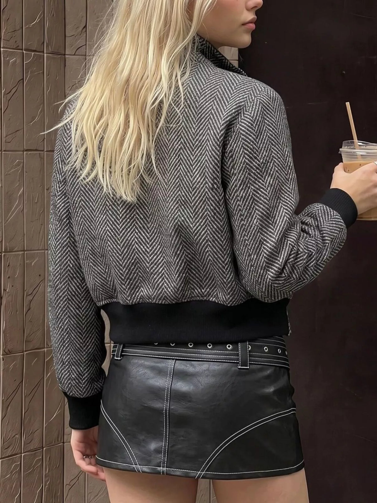 Herringbone Double-Breasted Cropped Outerwear - photo 5