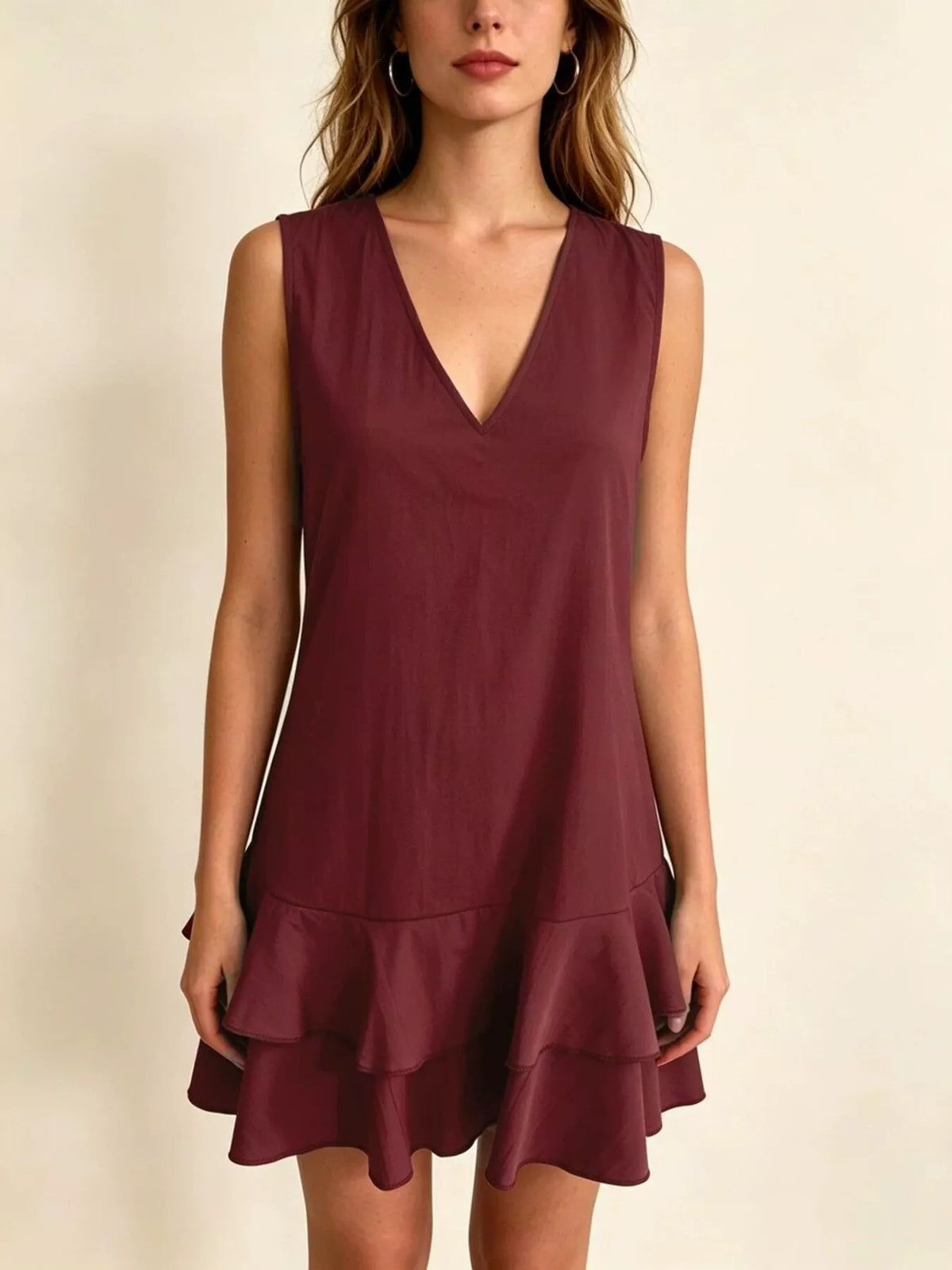 Full Size Sleeveless V-Neck Tiered Ruffle Mini Dress Plus Size - photo 5