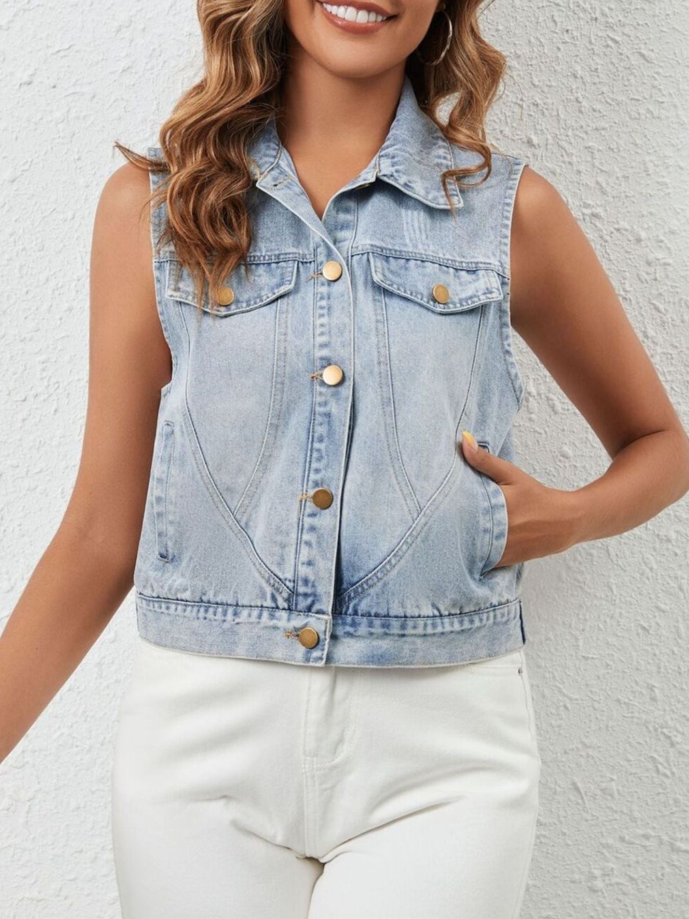 Sleeveless Button Up Denim Jacket Secondary image