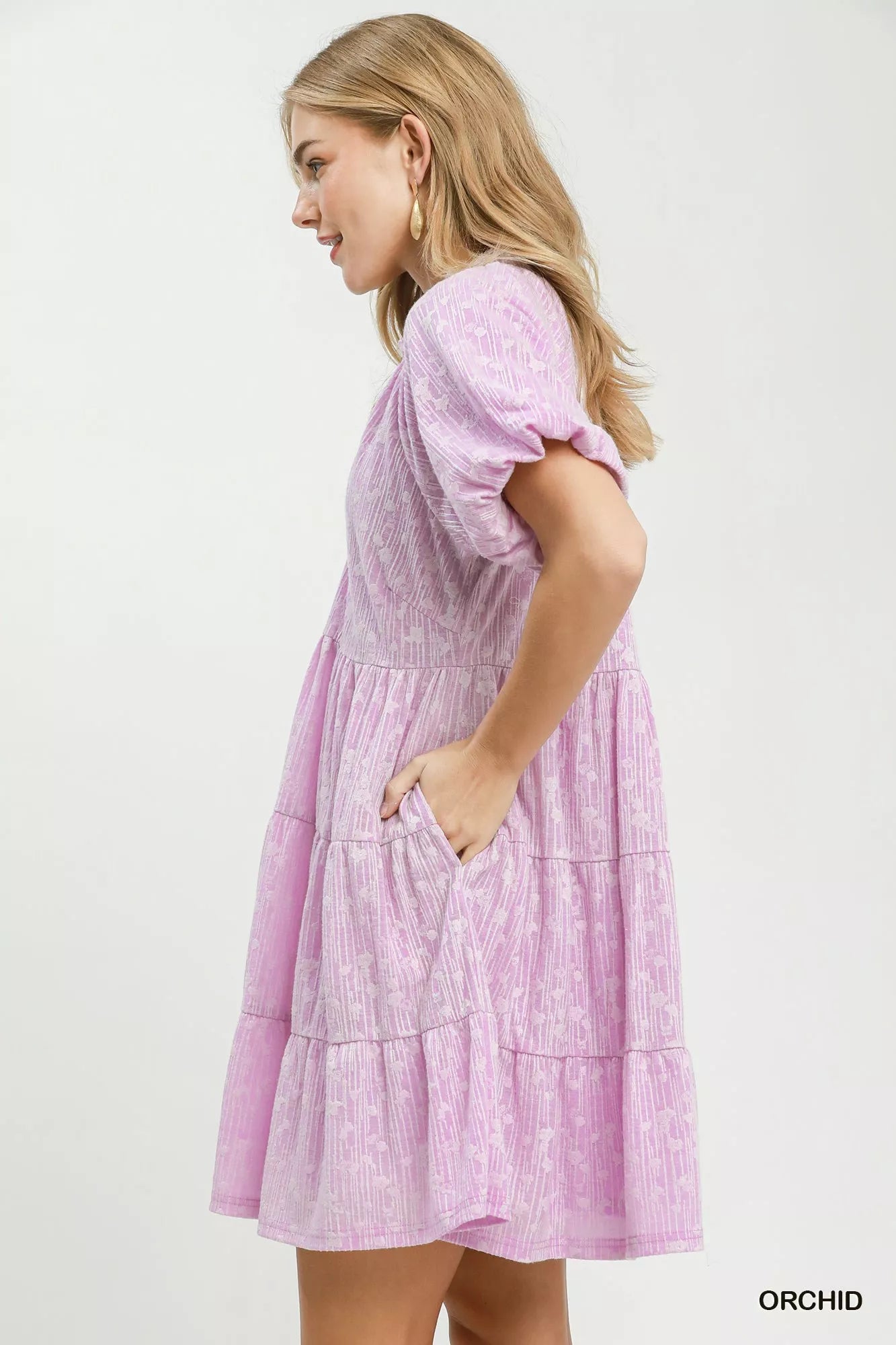 Umgee Jacquard Puff Sleeve Mini Dress Secondary image