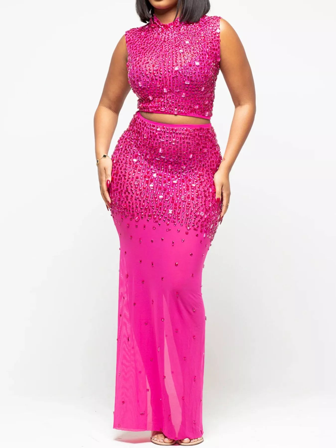 Rhinestone Sleeveless Top and Skirt Set Secondary image