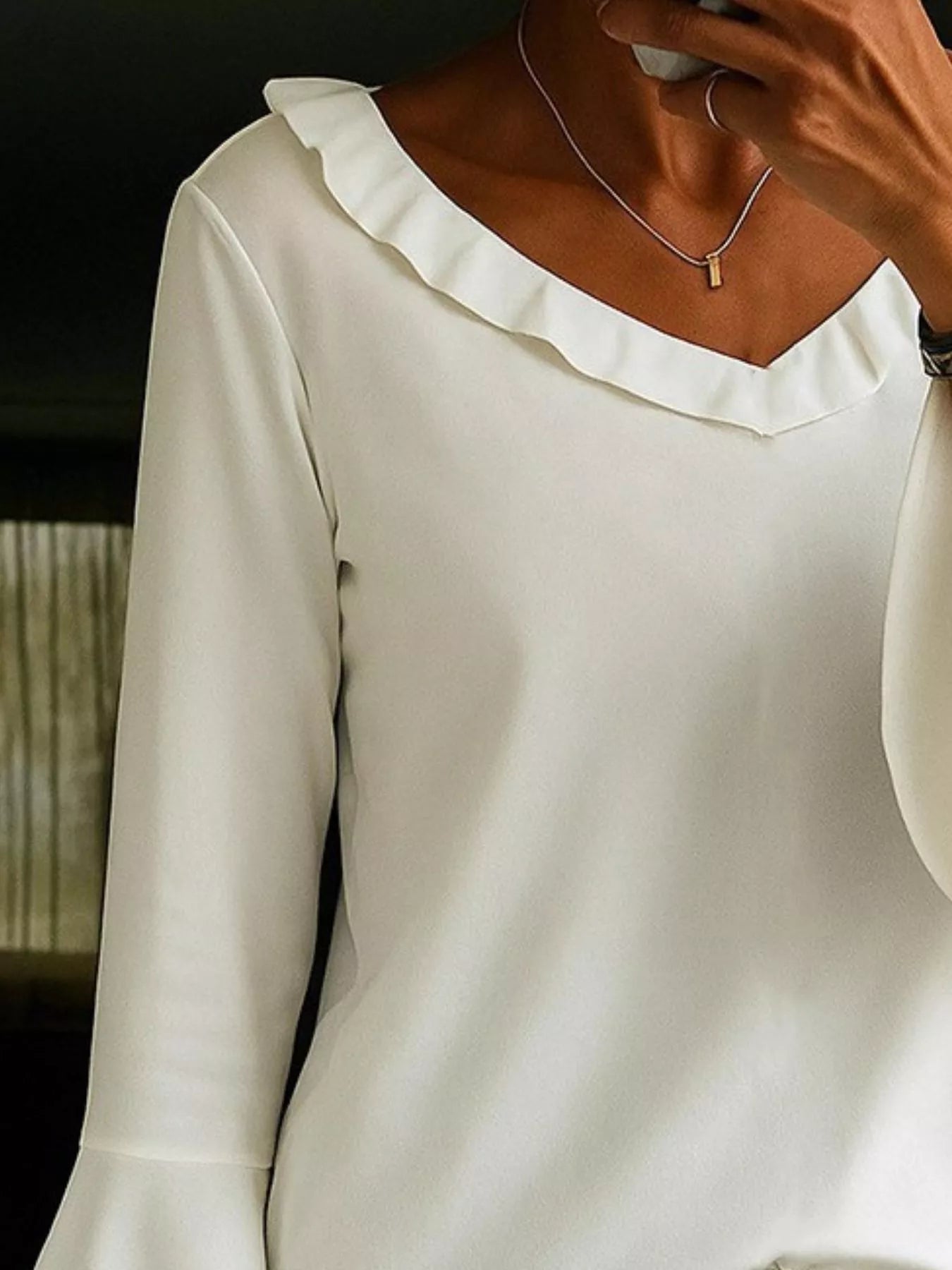 Ruffle V-Neck Bell Sleeve Blouse Secondary image