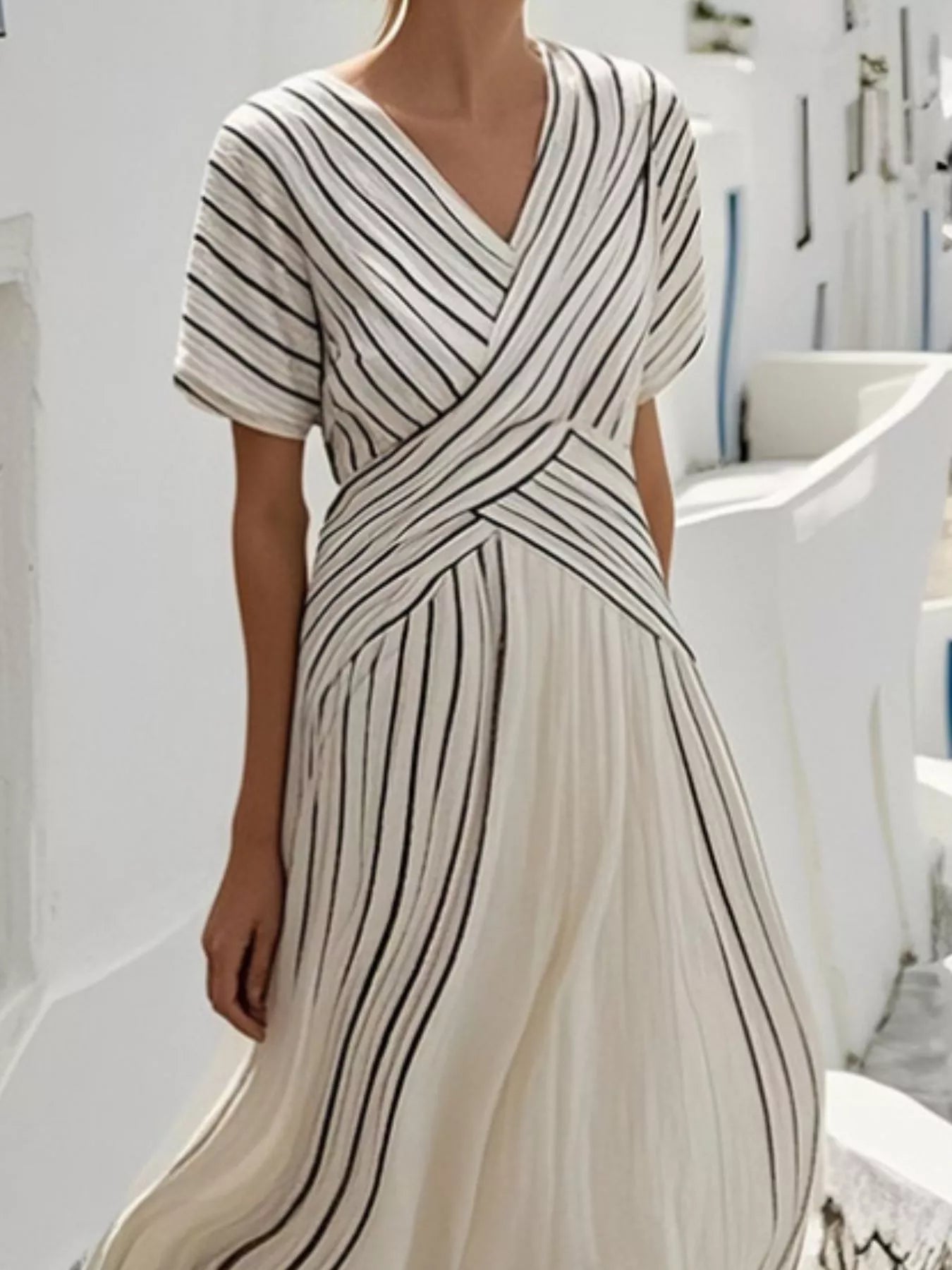 Full Size Striped Short Sleeve Wrap Maxi Dress Plus Size Secondary image