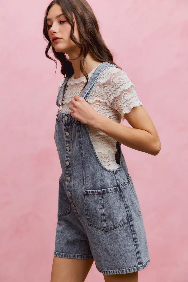 SO ME Denim Washed On Front With Adjustable Strap Romper Secondary image