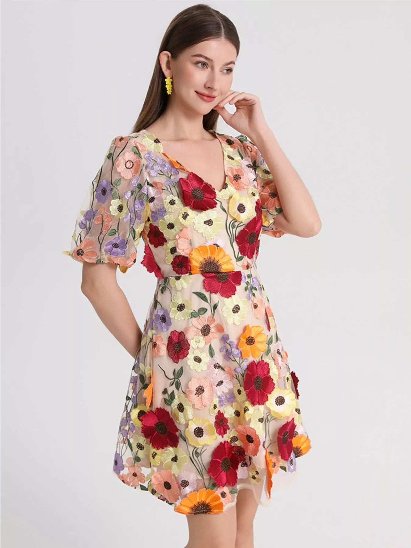 Plus Size Embroidered Floral V-Neck Mini Dress Secondary image