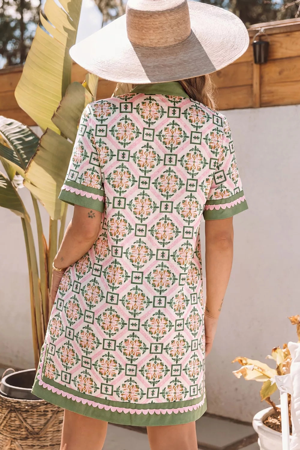 Multicolour Boho Geometric Flower Print Short Sleeve Loose Mini Dress Secondary image